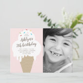 Ijsje kegel kinderen foto verjaardagsfeestje kaart (Staand voorkant)