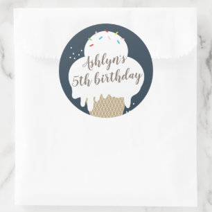 Ijsje Kegel Marineblauwe Kinderverjaardagsfeest Fa Ronde Sticker