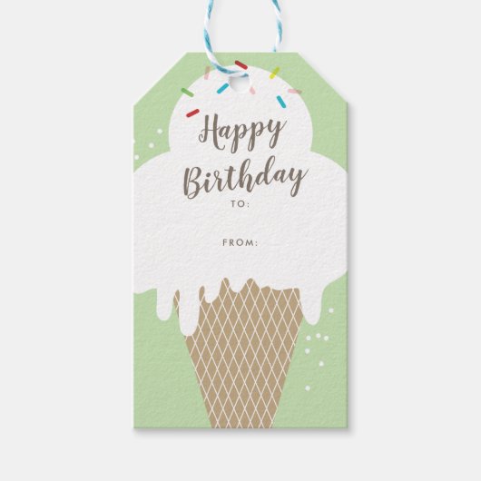 Ijsje Kegel Script Gelukkige Verjaardag Cadeaulabel (Voorkant)