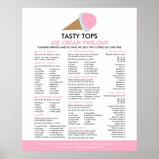 Ijsje, Menu Ijszaak Poster (Voorkant)