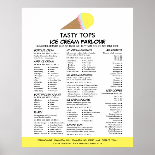 Ijsje, Menu Ijszaak Poster (Voorkant)