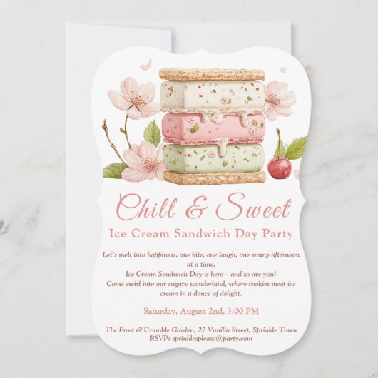 Ijsje Sandwich Dag Aquarel Uitnodiging (Voorkant)