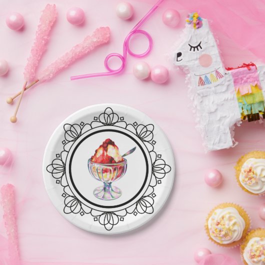 ijsje Sundae rood wit zwart Papieren Bordje (Feest)