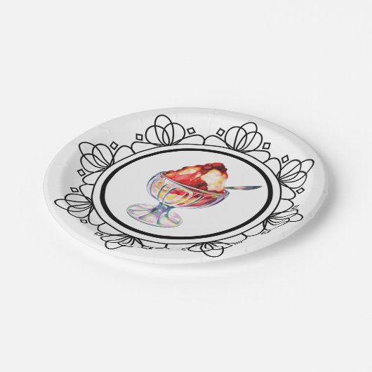  ijsje Sundae rood wit zwart Papieren Bordje (Gekanteld)