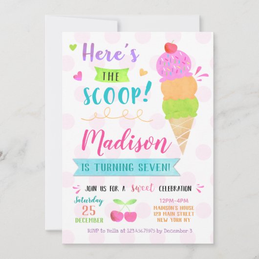 Ijsje Verjaardagsfeest Uitnodigingen (Voorkant)