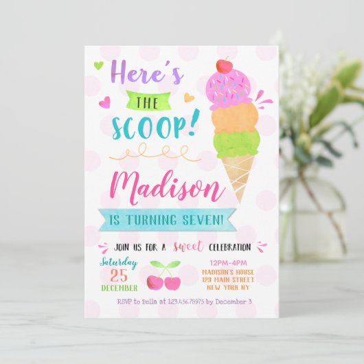 Ijsje Verjaardagsfeest Uitnodigingen (Staand voorkant)