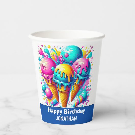 ijsje verjaardagsfeestje papieren bekers (Voorkant)