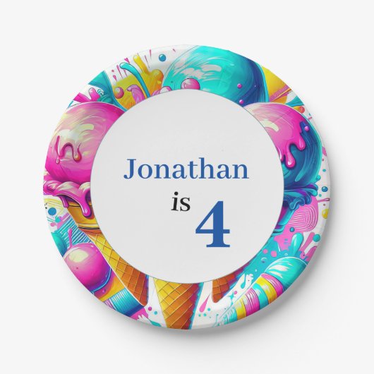 ijsje verjaardagsfeestje papieren bordje (Voorkant)