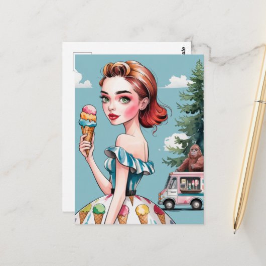 IJsjes in het bos met Sasquatch Briefkaart (Voorkant / Achterkant in situ)