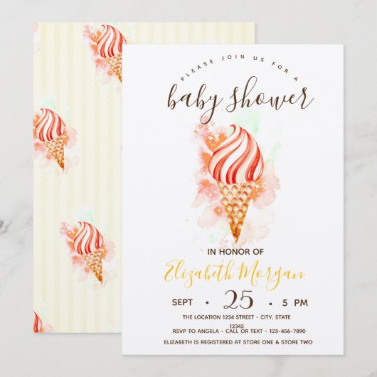 IJsjes, Paint Splash Stripes Baby shower Kaart (Voorkant / Achterkant)