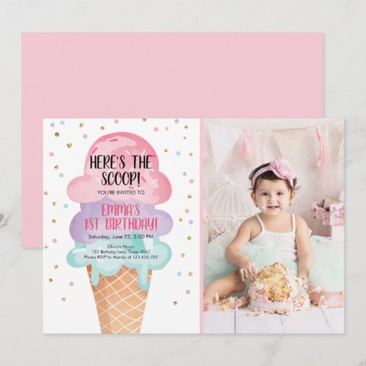 Ijsjes Social Hier Heb Je de Primeur Roze Confetti Kaart (Voorkant / Achterkant)