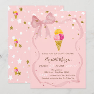 Ijsjes Sterren Roze Strik Baby Shower Kaart