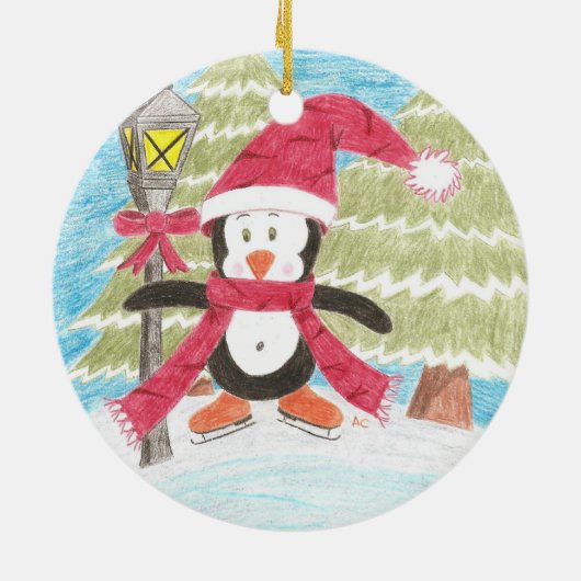 IJskaatpinguïn kerstversiering Keramisch Ornament (Achterkant)