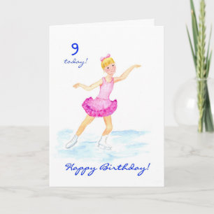 IJskating 9th Birthday Card for a Girl Kaart