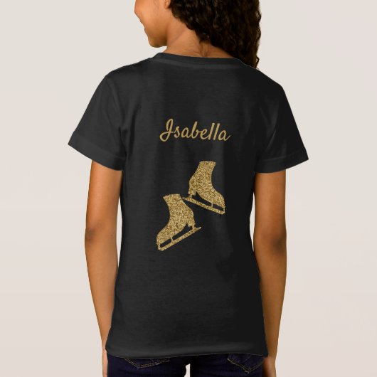 IJskating t-shirt afbeelding schaats goudglitter (Achterkant)