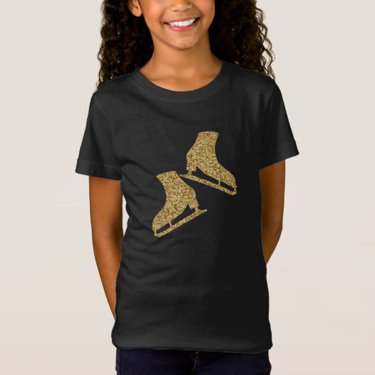 IJskating t-shirt afbeelding schaats goudglitter (Voorkant)