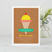 Ijskegel en lint - verjaardagsfeestje kaart (Staand voorkant)