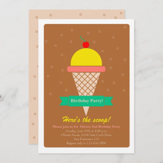 Ijskegel en lint - verjaardagsfeestje kaart (Voorkant / Achterkant)