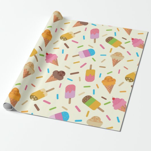 IJskegels en ijslolly's met sprinkles Cadeaupapier (Uitgerold)