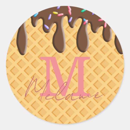 IJskiemkloon met chocolade-diepvriezen en -printen Ronde Sticker (Voorkant)