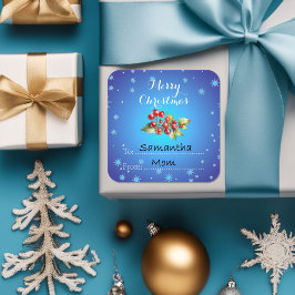 IJskleurige Blauwe Rode Hulstbessen Prettig Kerstf Vierkante Sticker