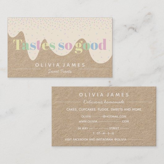 IJskoeken en sproinkles pastelkoeken cupcakes Visitekaartje (Voorkant / Achterkant)