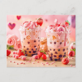 Ijskoffie met aardbeien en aardbeienijs feestdagenkaart