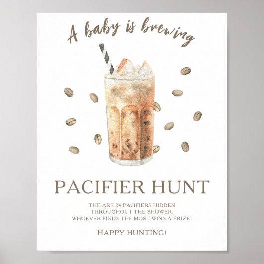 ijskoffie - speurtocht naar een fopspeen babyshowe poster (Voorkant)