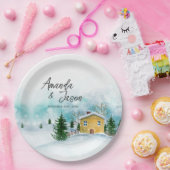 IJskoude blauwe besneeuwde landschap Winter bruilo Papieren Bordje (Feest)