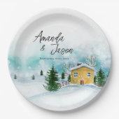 IJskoude blauwe besneeuwde landschap Winter bruilo Papieren Bordje (Voorkant)