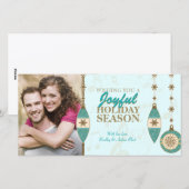 IJskoude Blauwe Gouden Boomornamenten Kerst Foto K Feestdagenkaart (Voorkant / Achterkant)