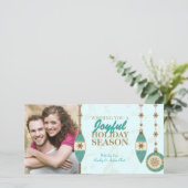 IJskoude Blauwe Gouden Boomornamenten Kerst Foto K Feestdagenkaart (Staand voorkant)