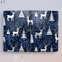 IJskristal Kerst Herten Kobalt Blauw Cadeaupapier