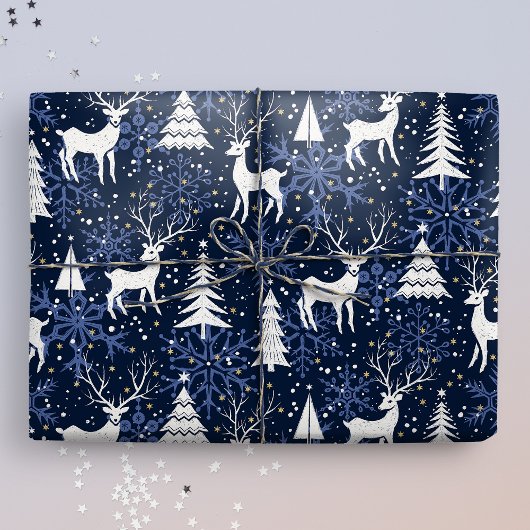 IJskristal Kerst Herten Kobalt Blauw Cadeaupapier