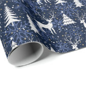 IJskristal Kerst Herten Kobalt Blauw Cadeaupapier (Rol Hoek)