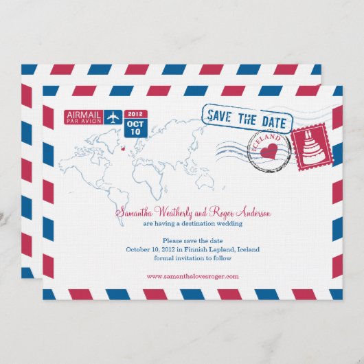 IJsland Air Mail Wedding Save the Date (Voorkant / Achterkant)