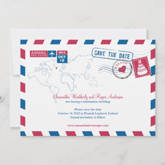 IJsland Air Mail Wedding Save the Date (Voorkant)