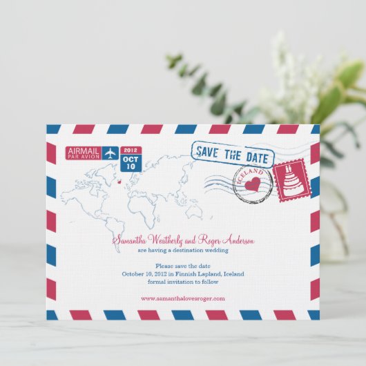 IJsland Air Mail Wedding Save the Date (Staand voorkant)