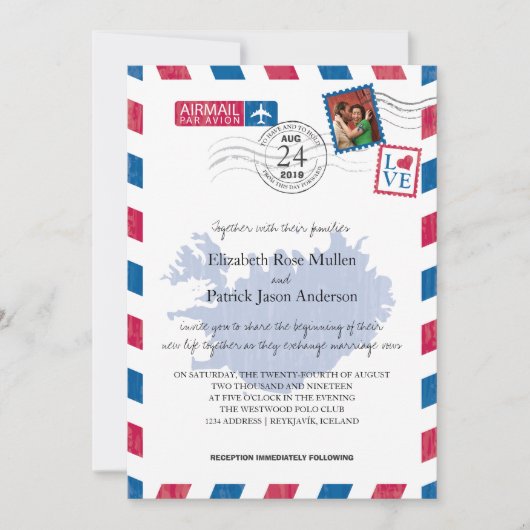 IJsland Airmail Wedding Invitation Kaart (Voorkant)