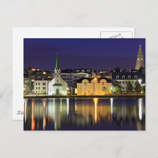 IJsland - Augustus Middernacht in het centrum van  Briefkaart (Voorkant / Achterkant)