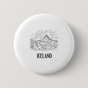 IJsland Aurora Borealis Lijntekening Tekening Vaka Ronde Button 5,7 Cm