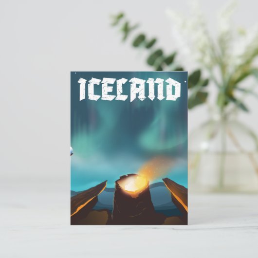 IJsland aurora borealis reisposter Briefkaart (Staand voorkant)