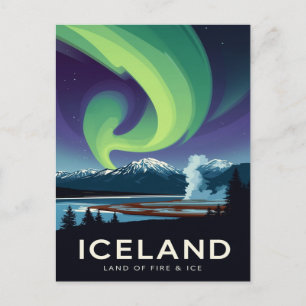 IJsland Aurora Borealis Vintage Reis Briefkaart