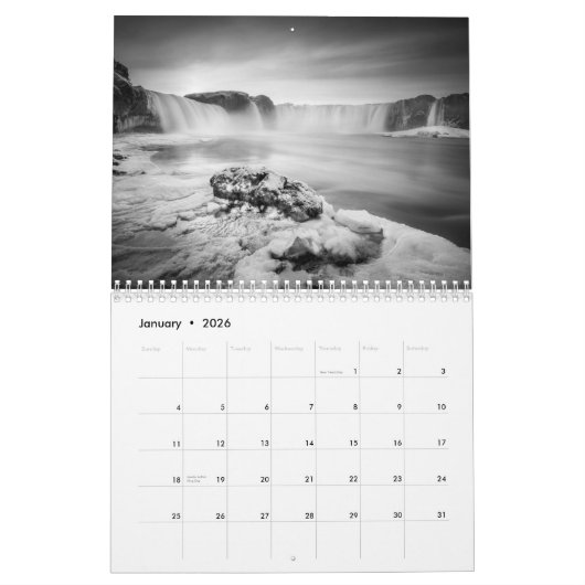 IJsland B&W Kalender (Jan 2026)