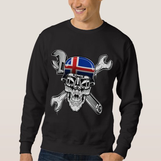 IJsland Biker Skull Motorfiets Vlag Trui (Voorkant)