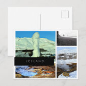 IJsland briefkaart - geiser, warme lente, zwart za (Voorkant / Achterkant)