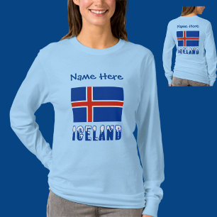 IJsland en IJslandse Vlag Blauwe Personalisatie T-shirt