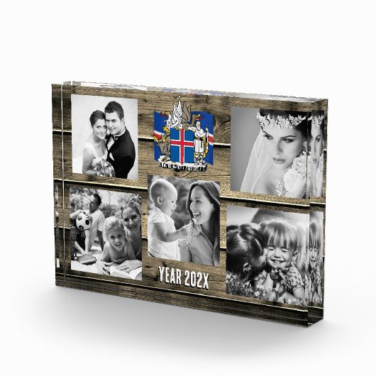 IJsland familie fotoblok, IJslandse vlag, hout Fotoblokken (Rechts)