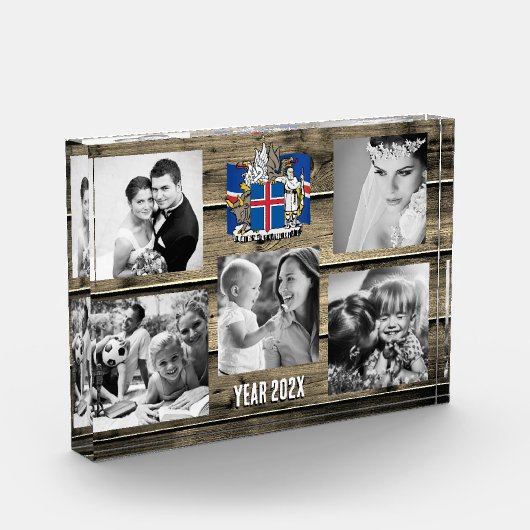 IJsland familie fotoblok, IJslandse vlag, hout Fotoblokken (Links)