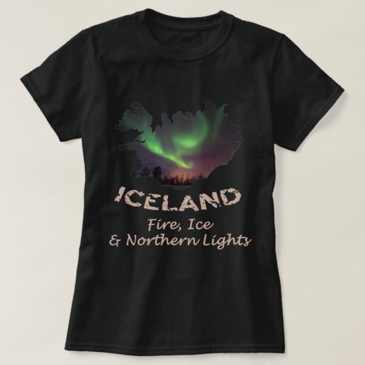 IJsland - Fire Ice & Northern Lights Aurora T-shirt (Design voorkant)